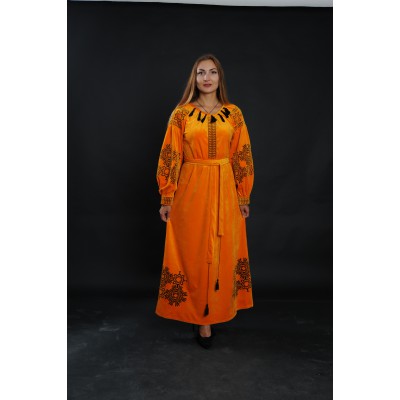 Embroidered dress "Velvet Luxury" orange